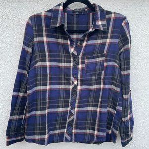 Women's Medium Forever 21 Navy Plaid Flannel Button Down Shirt